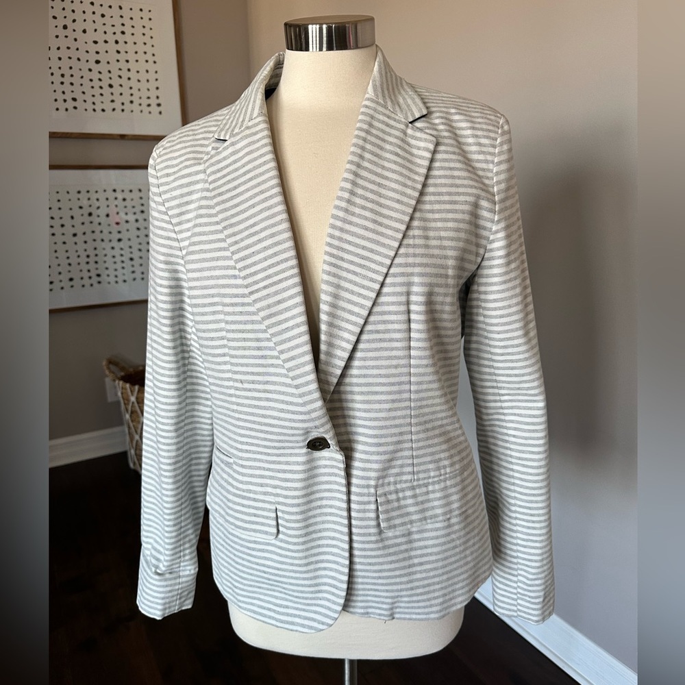 Merona Target Blazer Stripe Cotton Preppy Casual/Business Workwear White/Grey 14